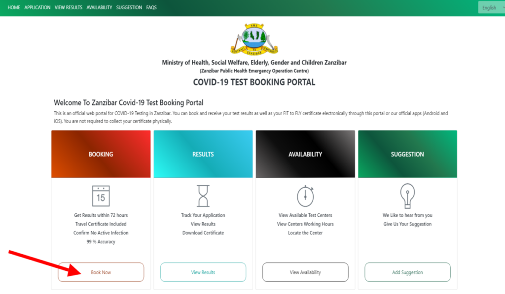 step one on covid-19 test booking portal