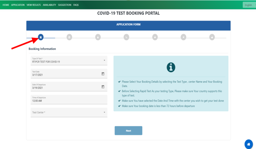 step two on booking portal