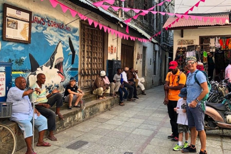 tourist walking on stone town